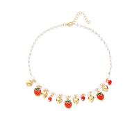 BLNGET Adorable collier cerises et fraises avec accents de margarite naturelle, chaîne réglable pour tenue décontractée ou de rendez-vous galant, taille L, As show, Alliage de zinc, perle d'imitation