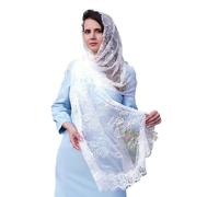 BLNGET Voile Mantilla en dentelle musulmane pour masque de masse catholique couvrant la tête hijab voile transparent pour femme, blanc, Taille unique
