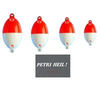 blntackle76 Lot de 2 à 4 boules à eau Buldo transparentes ovales de 8,15, 30 et 40 g, avec œillets en métal et autocollant Petri gratuit (rouge/blanc, 2 x 8 g)