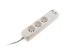 Bloc 3 prises 16A 2P+T avec 2x USB en 2.1A câble H05VV-F 3G1mm² 1m - Zenitech