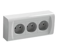Bloc 3 prises avec terre saillie - Legrand - 2P+T 16A - Blanc - Rectangulaire - 90mm - 185mm - Horizontal