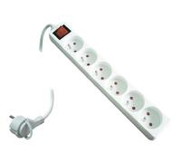 Bloc 6 prises - MARQUE - fiche extra plate - interrupteur - blanc - 16 A