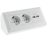 ChiliTec Bloc multiprise d'angle 2 prises 230 V USB-A 3,1 A pour cuisine, bureau, atelier, blanc mat