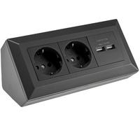 ChiliTec Bloc de prise 2 voies avec contact de terre, 2 ports USB-A 3,1 A Noir