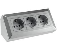 ChiliTec Bloc multiprise d'angle 3 prises contact de protection montage/encastrement gris argenté