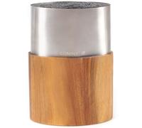 Bloc à Couteaux Inox Ovale avec Insert en Acacia - Support Universel Design pour 12 Couteaux - Porte-Couteaux de Cuisine Gain de Place, Antidérapant et Facile à Nettoyer, Vide