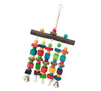 Bloc à mâcher en bois pour perroquet avec perles colorées et perchoir d'escalade pour la santé mentale et physique Jouet en bois naturel Support d'activité pour oiseaux