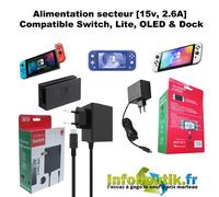 Bloc Adaptateur, Alimentation Secteur pour Switch / Lite / OLED [15v, 2.6A]