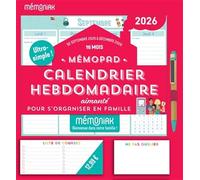 bloc aimanté 2026 Mémopad calendrier hebdomadaire, sept. 2025-déc. 2026, organisation familiale