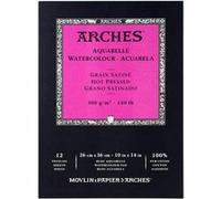 Arches Bloc aquarelle A1795098 26x36 12 feuilles collées 1 côté 300g grain satiné Blanc naturel