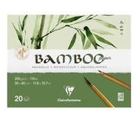 Clairefontaine 975914C - Bloc Encollé 2 Côtés Bamboo - 20 Feuilles Papier 100% Bambou Aquarelle Blanc Naturel 100% végan - Grain Finement Marqué Qualité Professionnelle 30x40 cm 250g