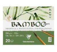 Clairefontaine 975910C - Bloc Encollé 1 Côté Bamboo - 20 Feuilles Papier 100% Bambou Aquarelle Blanc Naturel 100% végan - Grain Finement Marqué Qualité Professionnelle A7 7,4x10 cm 250g