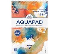 Clairefontaine 976104C - Bloc spiralé micro-perforé Aquapad A3 29,7x42 cm 300g - 25 Feuilles Papier Aquarelle Blanc Grain Moyen Fin - Idéal pour la Technique Humide
