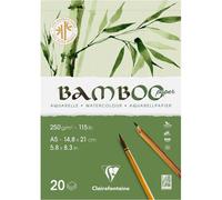 Clairefontaine 975918C - Bloc Encollé 1 Côté Bamboo - 20 Feuilles Papier 100% Bambou Aquarelle Blanc Naturel 100% végan - Grain Finement Marqué Qualité Professionnelle A5 14,8x21 cm 250g