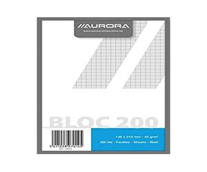 Bloc Brouillon Quadrillé, 45 gsm, 200 Feuilles, 210mm x 135mm