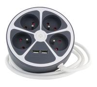 Bloc cercle - CHACON - 4 x16 A + 2 USB-1 - 1,5 m - (FR) - Gris