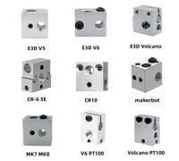 Bloc chauffant E3D V5 V6 MK7 MK8 CR-6 SE volcan PT100 CR10 Makerbot aluminium/laiton/cuivre pour extrudeuse d'imprimante 3D Hotend tête J E3D V6 Sliver