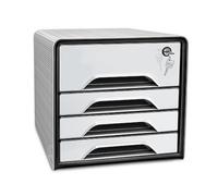 Bloc class Smoove Secure Noir/Blanc 1 maxi tiroir qui ferme à clé+3 tiroirs std L36xH27,1xP28,8cm
