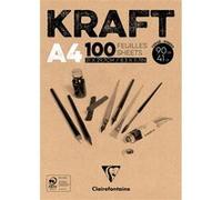 Clairefontaine 96545C Bloc Encollé Papier Kraft - 100 Feuilles Papier Kraft Vergé Brun A4 21x29,7 cm 90g - Papier Double Face pour le Croquis et le Dessin