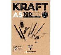 Clairefontaine 96544C Bloc Encollé Papier Kraft - 100 Feuilles Papier Kraft Vergé Brun A5 14,8x21 cm 90g - Papier Double Face pour le Croquis et le Dessin