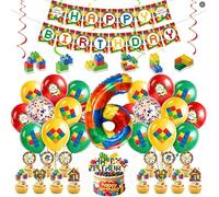 Bloc Construction Ballon Coloré,Decoration Anniversaire 6 Ans,，Ballons Chiffre 6 Ans,Banderole « Happy Birthday »,Décorations pour Gâteau,Ornement en Spirale