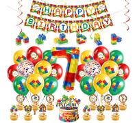 Bloc Construction Ballon Coloré,Decoration Anniversaire 7 Ans,Ballons Chiffre 7 Ans,Banderole « Happy Birthday »,Décorations pour Gâteau,Ornement en Spirale