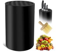 Bloc Couteaux Cuisine Vide Noir - Design Ondulé avec Support Porte 20 couteaux - Bloc Cuchillos Vide Antidérapant et Ventilé avec Brosse et Boîte de Rangement