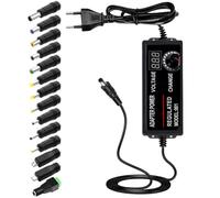 Bloc d'alimentation réglable 3 V-36 V - Adaptateur secteur universel 2 A 72 W - Adaptateur d'alimentation réglable 100 V-240 V AC vers DC avec indicateur de tension LED et 5,5 x 2,5 mm - 14 conseils