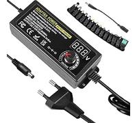 Bloc d'alimentation réglable 72 W 3 A - Adaptateur d'alimentation universel 3 V-24 V - AC DC - Chargeur universel avec 14 embouts CC et câble de polarité inverse, moteur DC, 3000 mA max