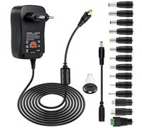 Bloc d'alimentation universel AC/DC 30 W 12 V 9 V 7,5 V 6 V 5 V 4,5 V 3 V avec 14 prises CC et câble de polarité inversé pour bandes LED, électronique, routeur et plus encore, max. 2000 mA