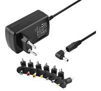 Bloc d'alimentation Universel Stable avec différents adaptateurs coudés 90° pour appareils jusqu'à 1500 mA Entrée 230 V Sortie 9 12 15 18 20 24 V DC Noir