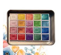 Bloc d'aquarelle - Ensemble de peinture aquarelle | Blocs de peinture aquarelle | Kit de peinture artistique pour débutants amateurs de dessin et artistes 20 couleurs nacrées dans une boîte portable