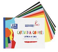 Bloc de 10 feuilles de papier couleur Oxford en 10 couleurs assorties collées. Carton de 170 g.