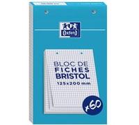 Oxford Bloc de 60 fiches Bristol 12,5 x 20 cm Petits carreaux Blanc