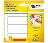 Bloc de 75 étiquettes multi-usage blanches 80X23mm, 3 par feuille, enlevables 5062