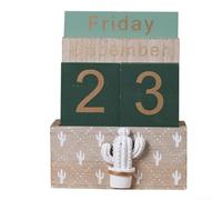 Bloc de bois pour calendrier perpétuel pour bureau avec carreaux séparés pour mois, date et jour, facile à réorganiser année après année (A)