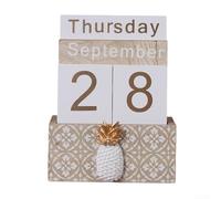 Bloc de bois pour calendrier perpétuel pour bureau avec carreaux séparés pour mois, date et jour, facile à réorganiser année après année (B)
