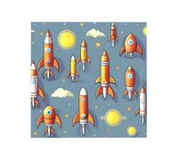 Bloc de briques de construction imprimé fusée de dessin animé - Puzzle carré créatif - Décoration de bureau