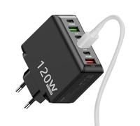 Bloc de Charge de Type C - Chargeur Mural USB C, hub de Bloc de Charge 120 W | Hub de Bloc de Chargeur multiport Noir/Blanc, Station de Charge USB à Charge Rapide avec 3 USB C et 3 USB A