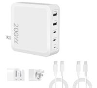 Bloc de charge mural USB-C 200 W, adaptateur de charge rapide USB-C à 4 ports avec câbles de charge, station de charge multiport USB-C, hub cube
