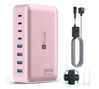 Bloc de charge rapide USB C 8 ports 200 W avec connecteur plat, câble d'alimentation tressé et interrupteur marche/arrêt - Hub de charge USB pour iPhone, iPad, MacBook et plus encore