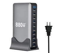Bloc de charge rapide USB C 880 W, 10 ports GaN IV Pro, hub PD QC 140 W pour plusieurs appareils, adaptateur d'ordinateur portable compatible avec MacBook Pro/Air, iPad, iPhone Pro Max, Galaxy, Dell