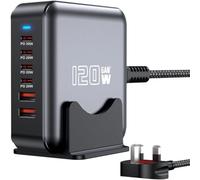 Bloc de charge rapide USB C, station de charge 120 W à 6 ports, adaptateur GaN, multichargeur mural USB C avec interrupteur marche/arrêt, pour iPad, iPhone 16, 15, 14, 13, 12 Pro Max, Galaxy S23