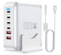 Bloc de Charge Rapide USB C, Station de Charge 120 W à 6 Ports, Adaptateur GaN, multichargeur Mural USB C avec Interrupteur Marche/arrêt, pour iPad, iPhone 17 16, 15, 14, 13, 12 Pro Max (Blanc)