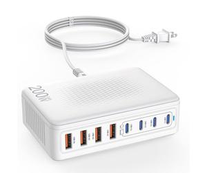 Bloc de charge USB C, 200 W, GaN 8 ports USB C, bloc de hub USB de type C et adaptateur d'alimentation mural USB A pour plusieurs appareils Apple iPhone 16/15/14, Steam Deck, MacBook Pro/Air, iPad Pro