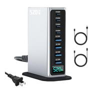 Bloc de chargeur USB C 520 W, PD 100 W Type C et USB A, adaptateur de chargeur pour téléphone portable, 8 ports GaN, station de charge rapide, pour MacBook Air/Pro, iPhone, iPad, consoles de jeux