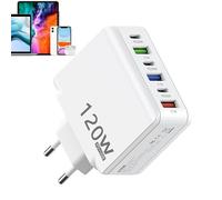 Bloc de chargeur USB C, bloc de chargement de type C - Concentrateur de chargeur mural 120 W,Adaptateur de prise murale Multiport, Hub de chargeur mural à charge rapide avec 3 USB C et 3 USB A pour pl
