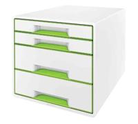 Bloc De Classement - Leitz - Wow Cube - 4 Tiroirs - Blanc/Vert - Ultra Brillant