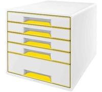 Bloc de classement - LEITZ - WOW CUBE - 5 tiroirs - Blanc/Jaune - Ultra brillant Blanc
