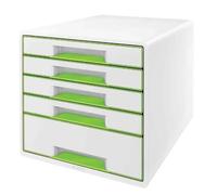 Bloc De Classement - Leitz - Wow Cube - 5 Tiroirs - Blanc/Vert - Ultra Brillant